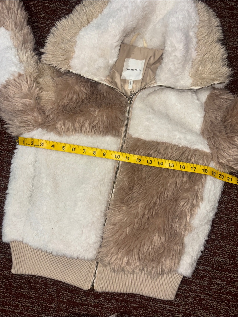 Avec les Filles jacket colorblock Sherpa bomber jacket large collar faux fur - Picture 12 of 14